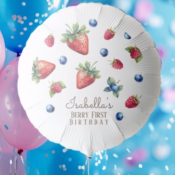 Elegant Watercolor Strawberry Berry First Birthday Balloon by littleteapotdesigns at Zazzle