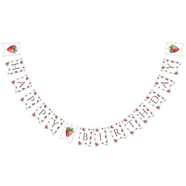 Elegant Watercolor Strawberry Berry Happy Birthday Bunting Flags (All)