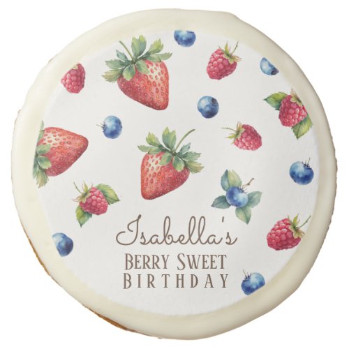 Elegant Watercolor Strawberry Berry Sweet Birthday Sugar Cookie