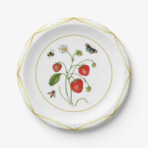 Elegant watercolor strawberry botanical paper plates