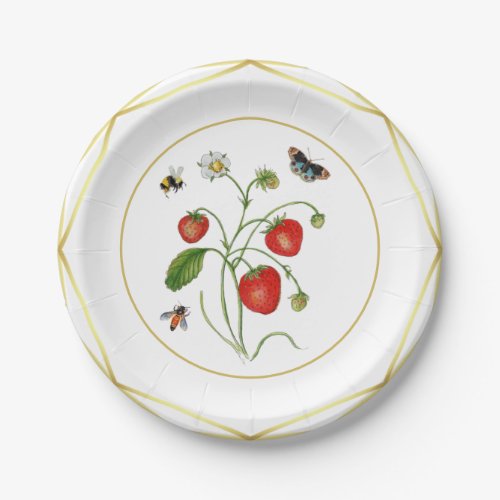 Elegant watercolor strawberry botanical  paper plates