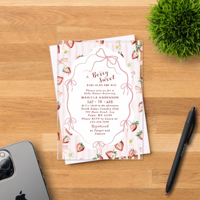 Elegant  Watercolor Strawberry girl Baby Shower In Acrylic Invitations (Insitu (Invitation Card))
