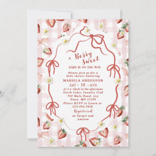 Elegant Watercolor Strawberry girl Baby Shower In Invitation