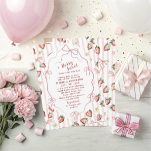 Elegant Watercolor Strawberry girl Baby Shower In Invitation