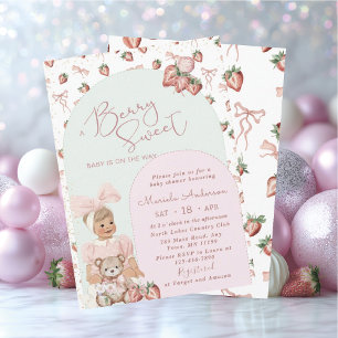 Elegant Watercolor Strawberry girl Baby Shower In Invitation