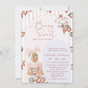 Elegant Watercolor Strawberry girl Baby Shower Invitation