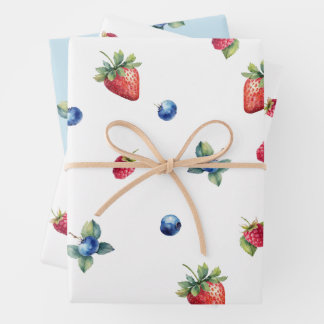 Elegant Watercolor Strawberry Raspberry Blueberry Wrapping Paper Sheets