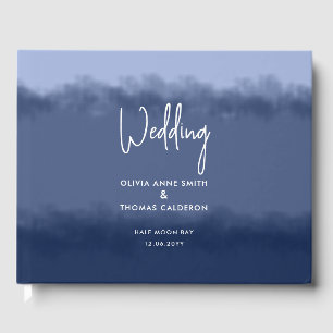 Elegant Watercolor Stripe Navy Ocean Beach Wedding Guest Book