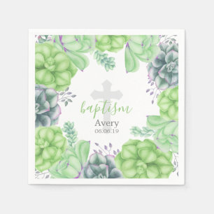 Elegant Watercolor Succulent Baptism Religious Napkins