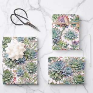 Elegant Watercolor Succulent & Cactus Plant Wrapping Paper Sheets