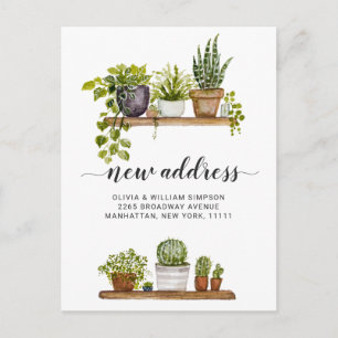 Elegant Watercolor Succulent Moving Announcement Postcard