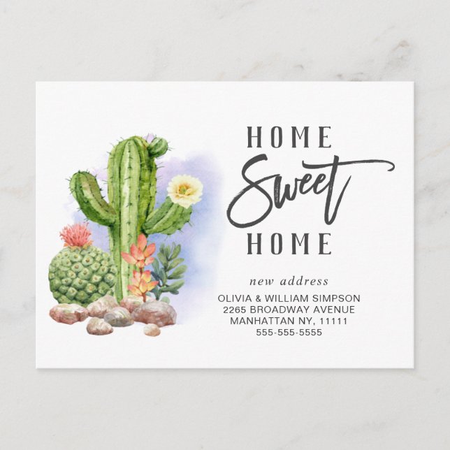 Elegant Watercolor Succulent Moving Announcement Postcard (Front)