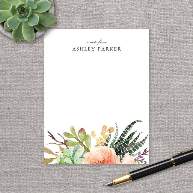 Elegant Watercolor Succulent Personalized Notecard (Creator Uploaded)