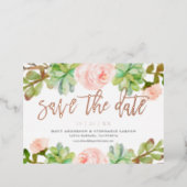 Elegant Watercolor Succulent Save The Date Foil Invitation (Standing Front)