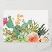 Elegant Watercolor Succulent Save The Date Foil Invitation (Back)