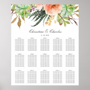Elegant Watercolor Succulent Wedding Seating Chart