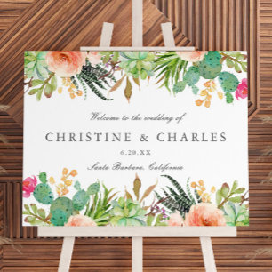 Elegant Watercolor Succulent Wedding Welcome Sign