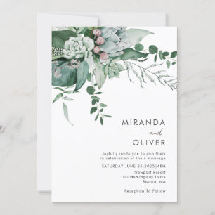 Elegant Watercolor Succulents Greenery Wedding Invitation