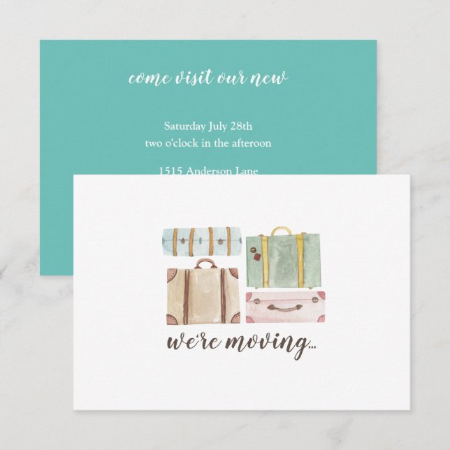 Elegant Watercolor Suitcases Housewarming Invitation (Front/Back)