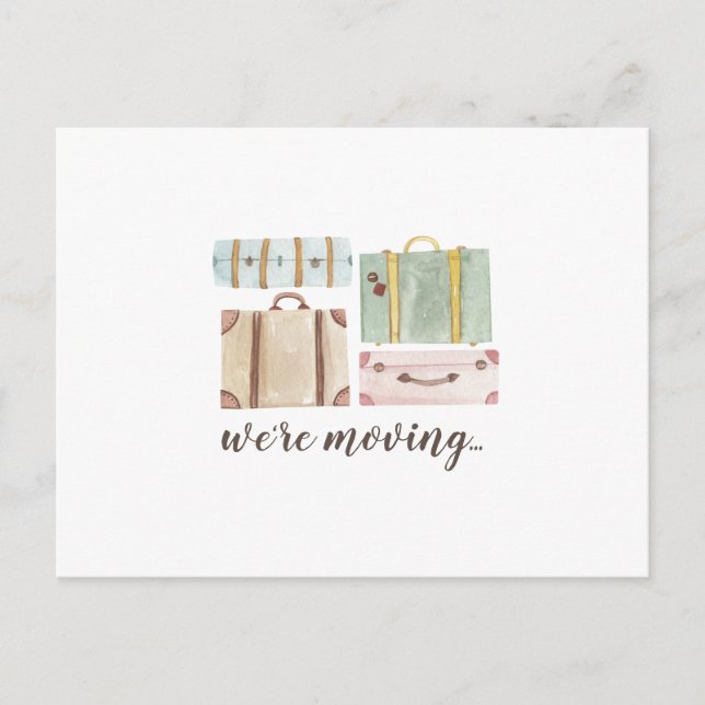 Elegant Watercolor Suitcases We're Moving Postcard (Front)