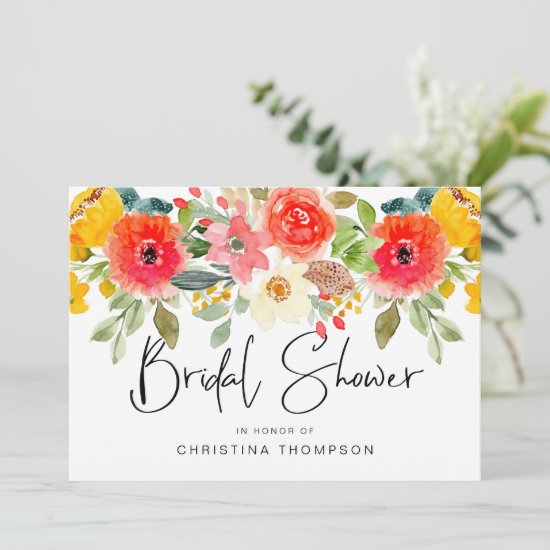 Elegant Watercolor Summer Florals Bridal Shower Invitation