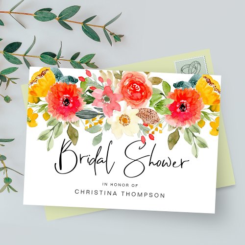 Elegant Watercolor Summer Florals Bridal Shower Invitation