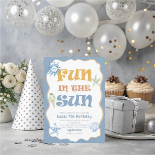 Elegant  Watercolor Summer Fun in the sun 7th Birt Invitation