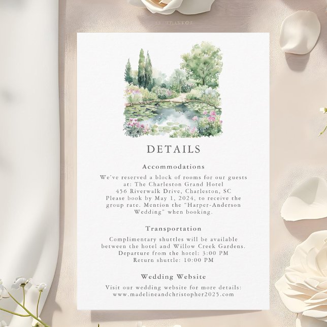 Elegant Watercolor Summer Garden Landscape Wedding Enclosure Card (Creator Uploaded)
