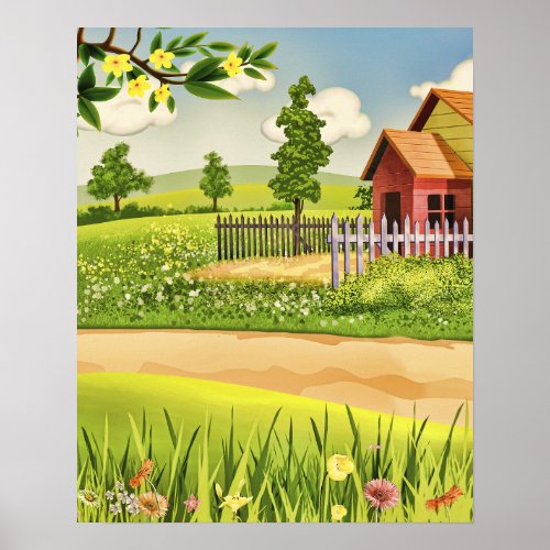 Elegant Watercolor Summertime Greenery Floral Tree Poster