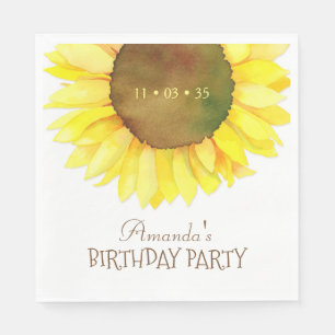 Elegant Watercolor Sunflower Birthday Party Napkins