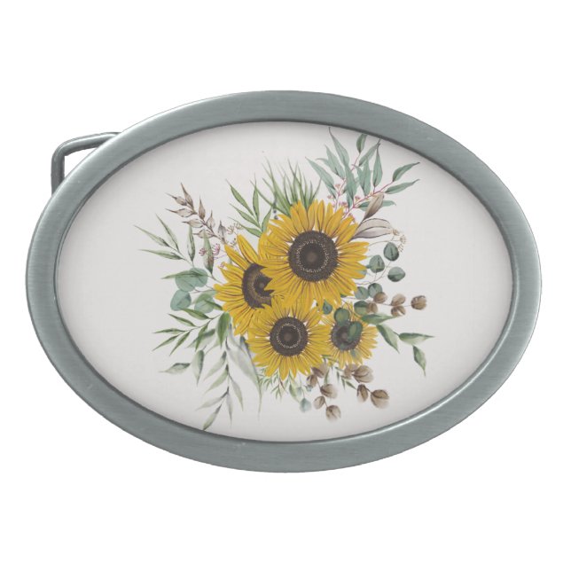 Elegant Watercolor Sunflower Bouquet Belt Buckle (Front)