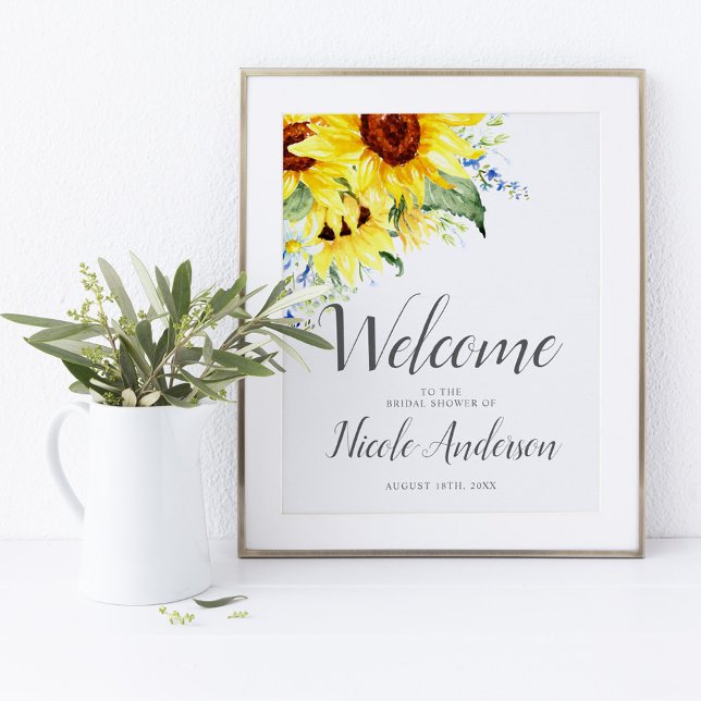 Elegant Watercolor Sunflower Bridal Shower Welcome Poster (Creator Uploaded)