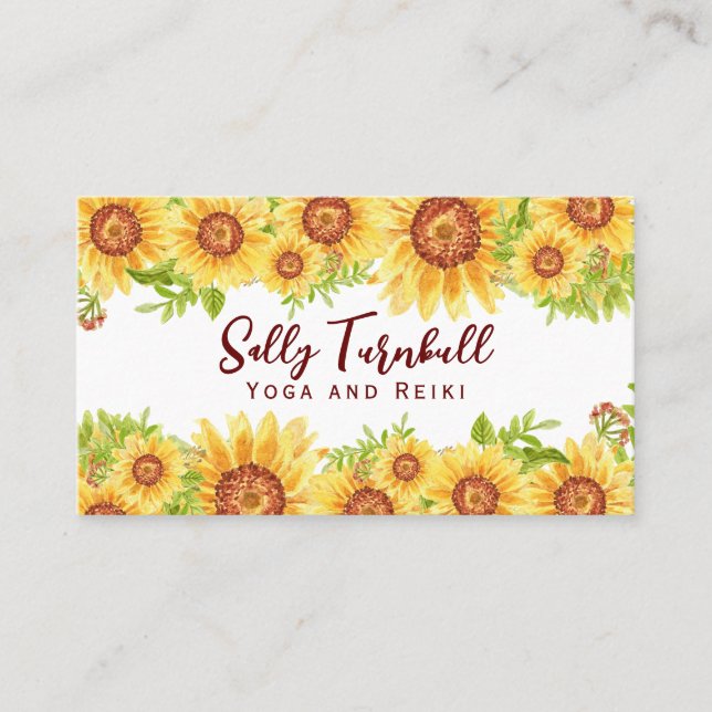 Elegant Watercolor Sunflower Business Card (Front)
