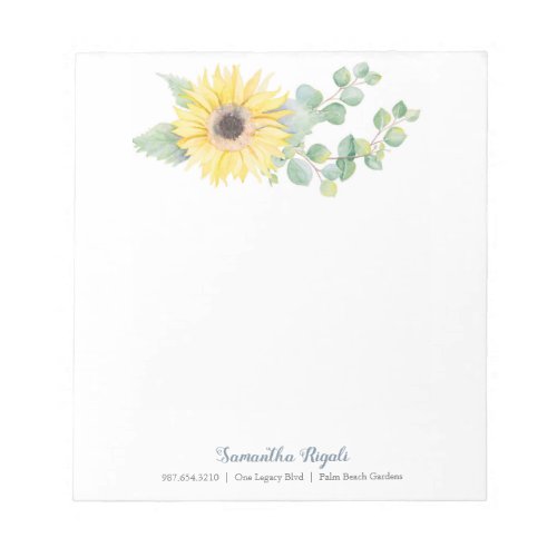 Elegant Watercolor Sunflower Eucalyptus Notepad