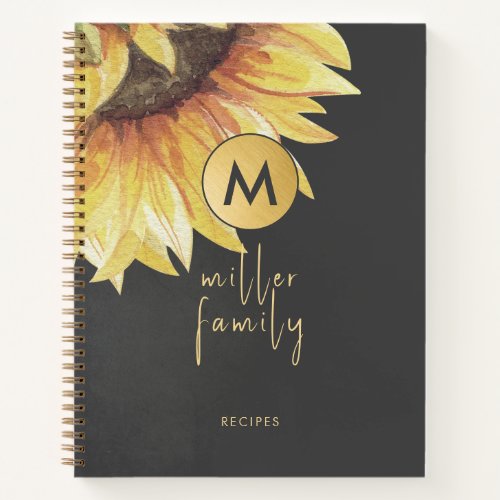 Elegant Watercolor Sunflower Family Recipe Book