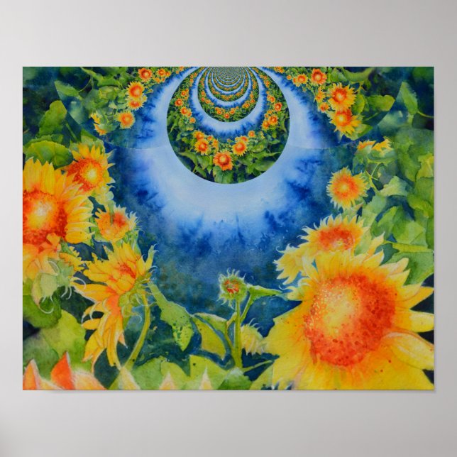 Elegant watercolor sunflower fields poster (Front)