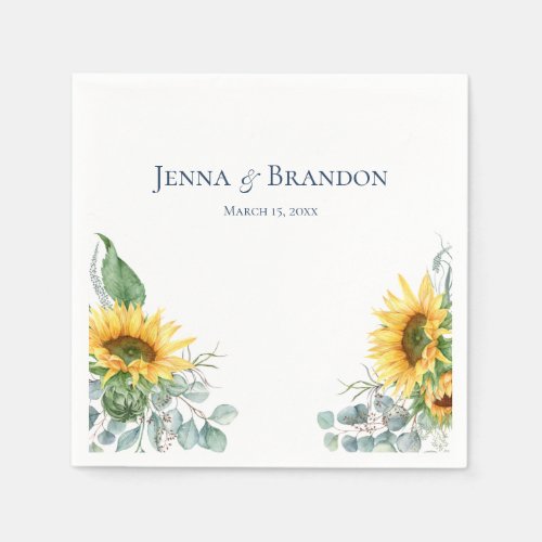 Elegant Watercolor Sunflower Floral Wedding Napkins