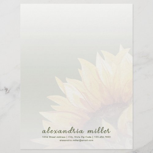 Elegant Watercolor Sunflower Letterhead