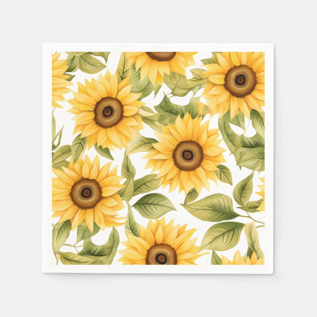Elegant Watercolor Sunflower Napkins (Front)