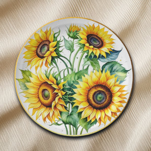 Elegant Watercolor Sunflower Paper Plates
