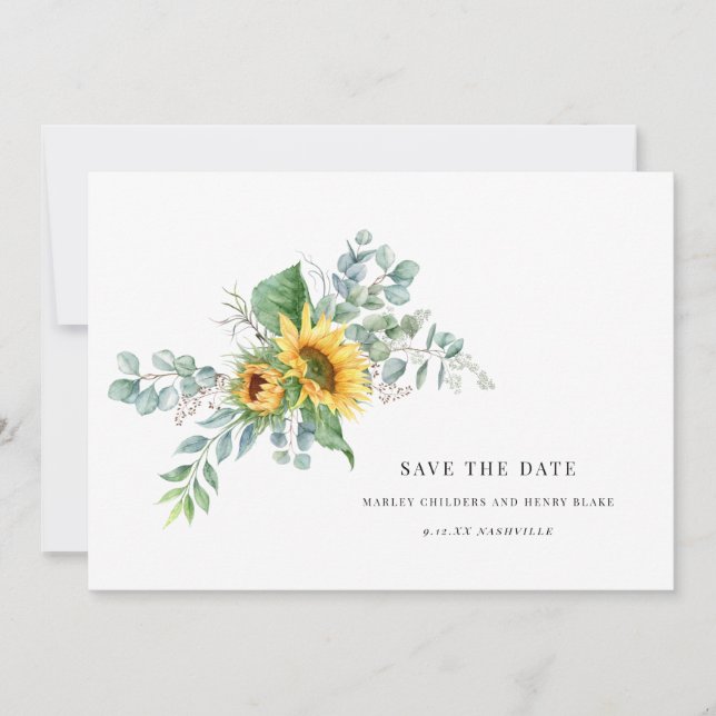 Elegant Watercolor Sunflower Save the Date  (Front)