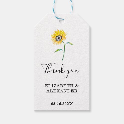 Elegant Watercolor Sunflower Thank you Wedding Gift Tags