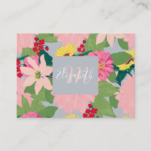 Elegant Watercolor Sunflowers Blush Floral Gray Business Card