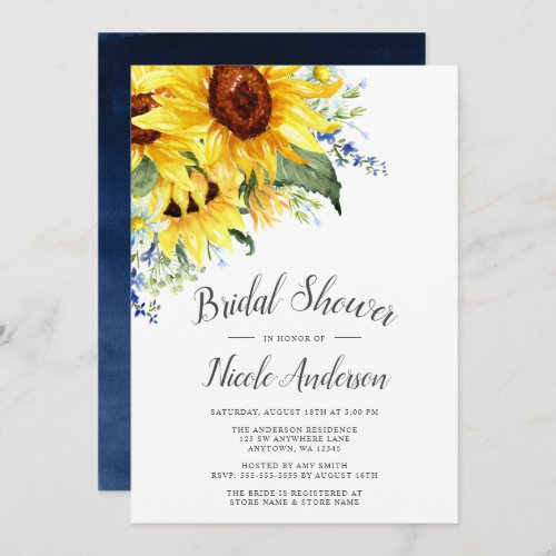 Elegant Watercolor Sunflowers Bridal Shower Invitation