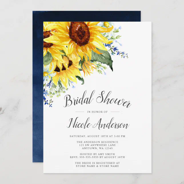 Elegant Watercolor Sunflowers Bridal Shower Invitation | Zazzle