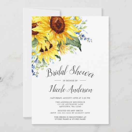 Elegant Watercolor Sunflowers Bridal Shower Invitation | Zazzle