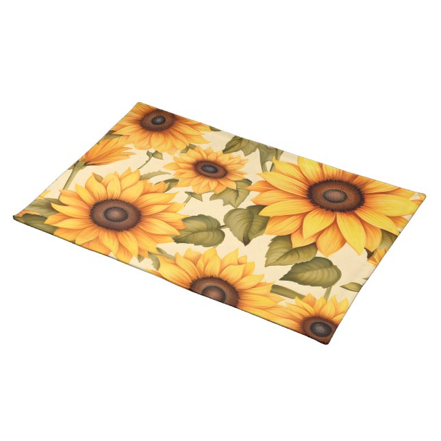Elegant Watercolor Sunflowers Cloth Placemat (On Table)