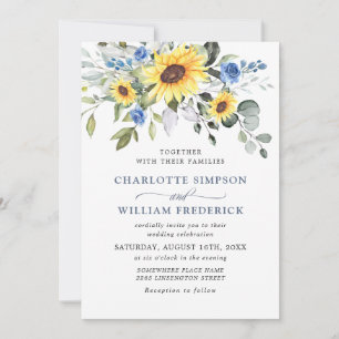 Elegant Watercolor Sunflowers Eucalyptus Wedding Invitation