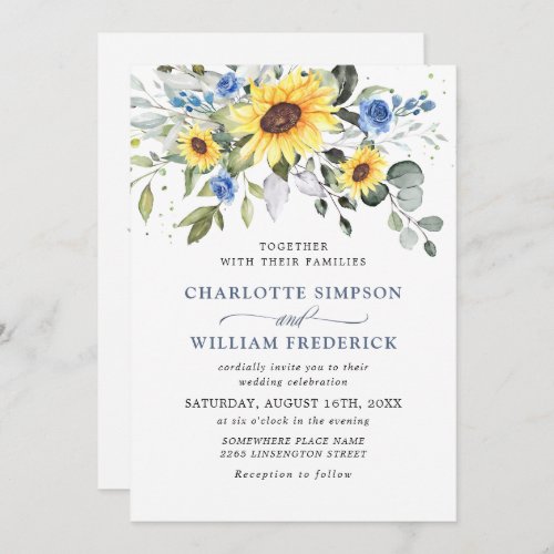 Elegant Watercolor Sunflowers Eucalyptus Wedding Invitation