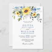 Elegant Watercolor Sunflowers Eucalyptus Wedding Invitation (Front)